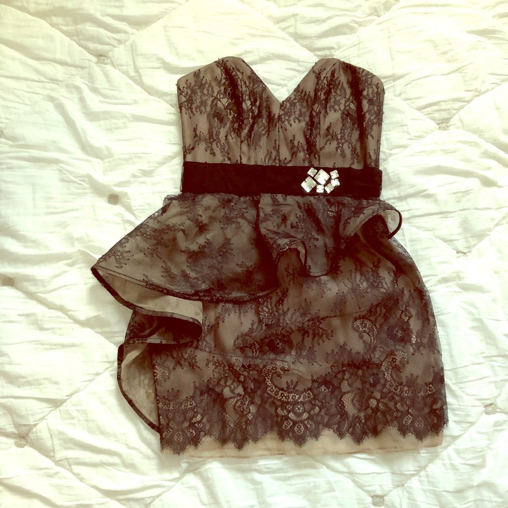 ABS black lace strapless dress